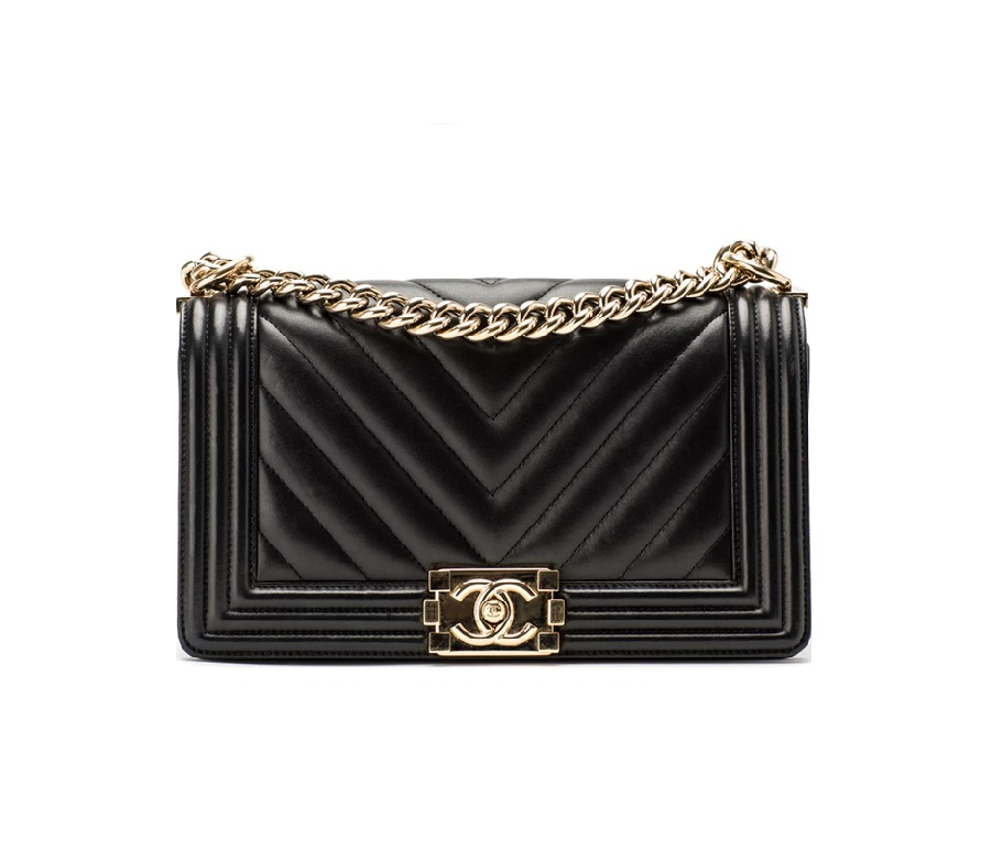 Chanel Boy Flap Chevron Quilted Medium Black