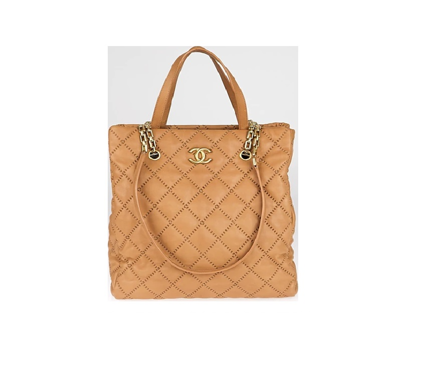 Chanel North South Tote Retro Chain Quilted Large Dark Beige