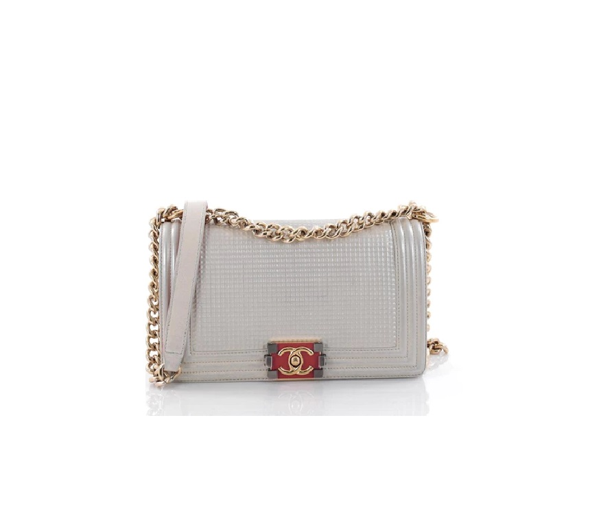 Chanel Boy Flap Bag Cube Embossed Old Medium Pearl