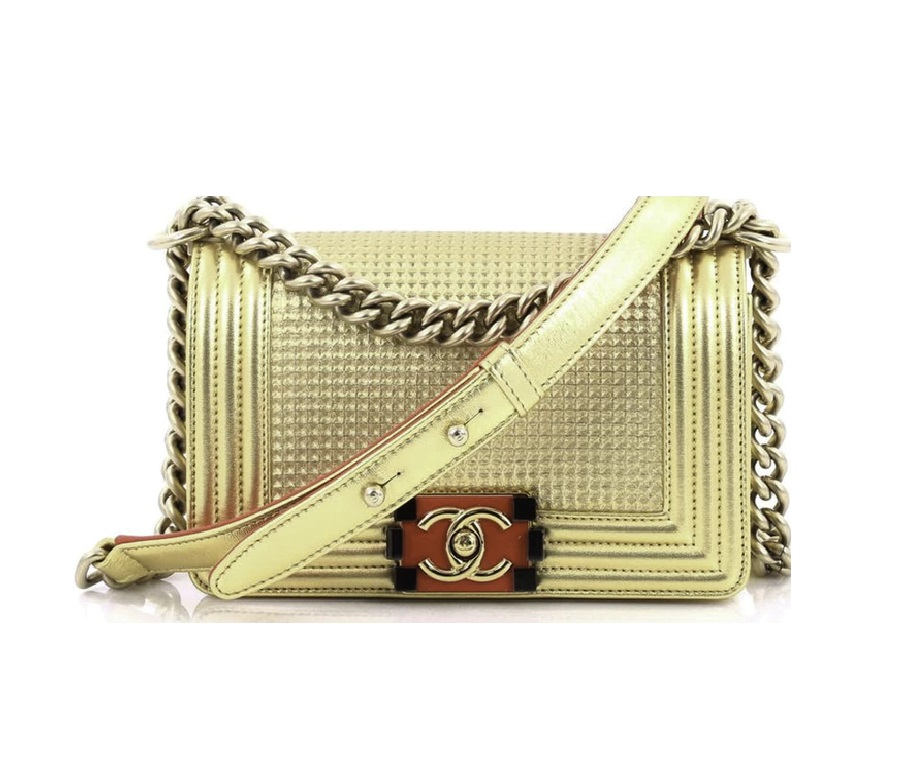 Chanel Boy Flap Bag Cube Embossed Small Gold