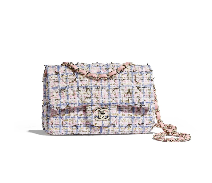 Chanel Flap Bag Tweed Gold-tone Mini Blue/Pink