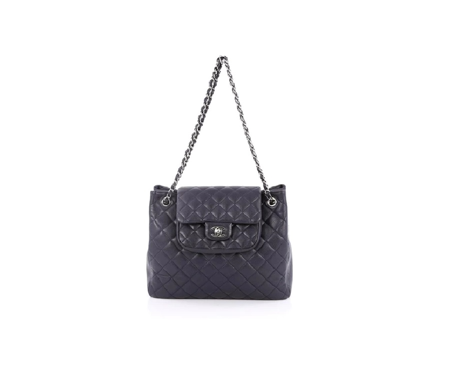 Chanel Classic Flap Shopping Tote Quilted Diamond Medium Navy Blue