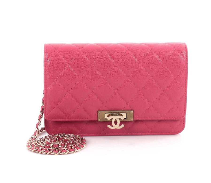 Chanel Golden Class Wallet on Chain Quilted Diamond Medium Fuchsia