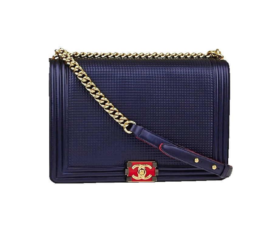 Chanel Boy Flap Cube Embossed Metallic Large Blue