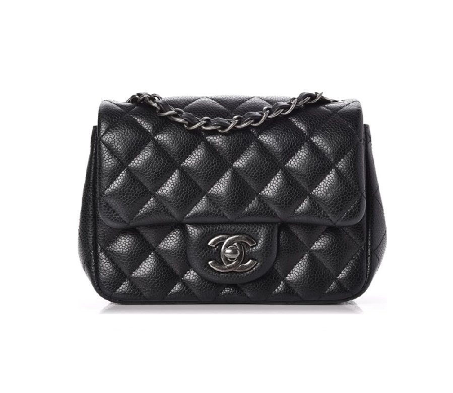 Chanel Square Flap Quilted Diamond Ruthenium Mini Black