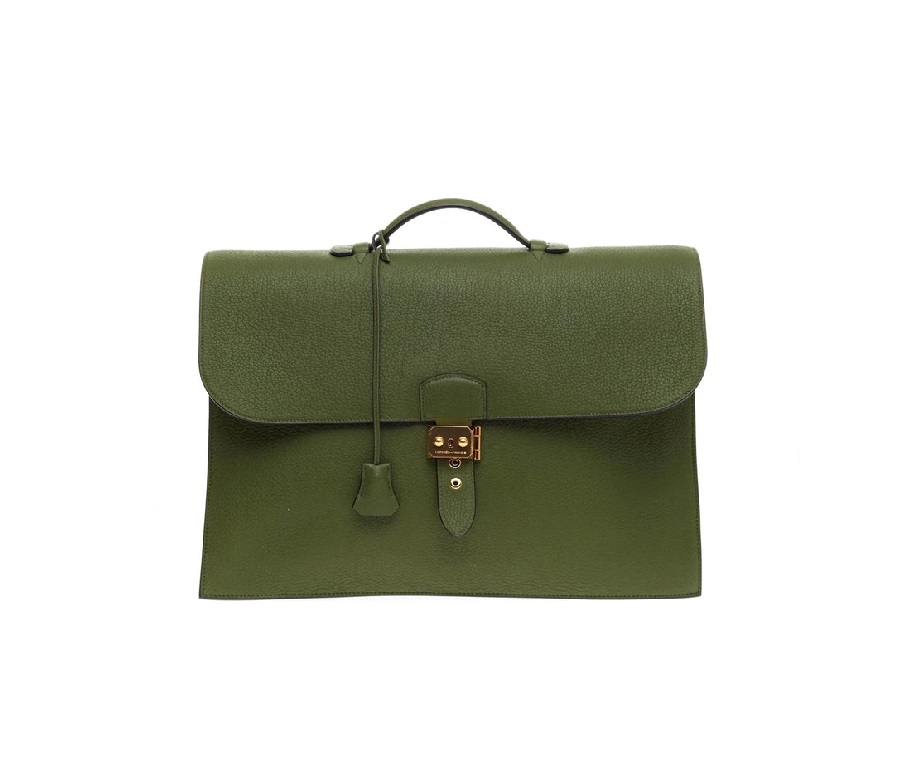 Hermes Sac a Depeche Briefcase Fjord 40 Vert Feuillage