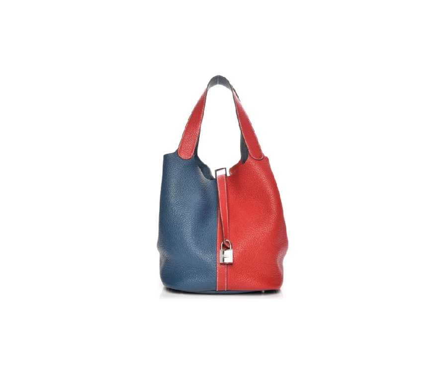 Hermes Picotin Lock Taurillon Clemence 26/GM Rouge Casaque Bleu Thalassa