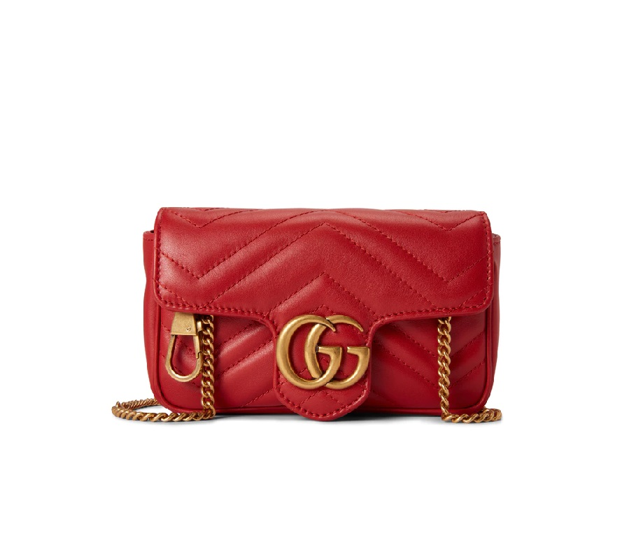 Gucci Shoulder Bag Marmont Matelasse Super Mini Hibiscus Red