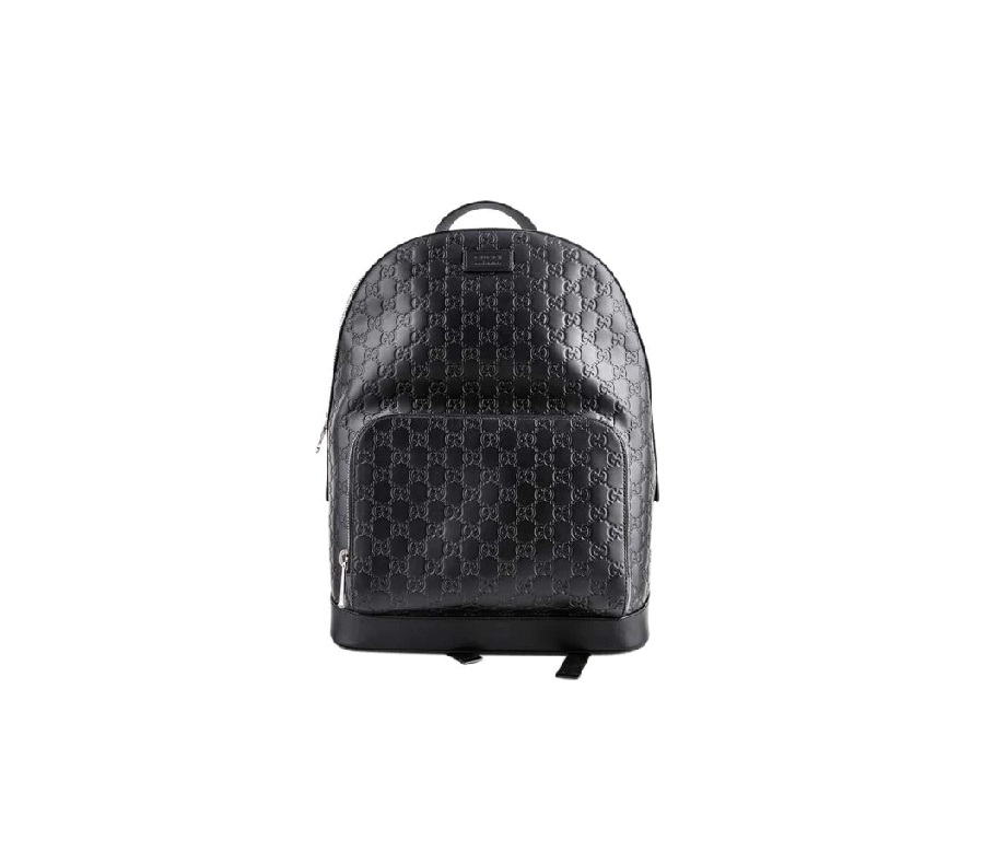 Gucci Signature Backpack GG Monogram Front Zipper Pocket/Embossed Black