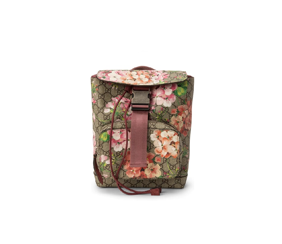 Gucci Buckle Backpack GG Monogram Blooms Print Medium Brown/Pink/Red
