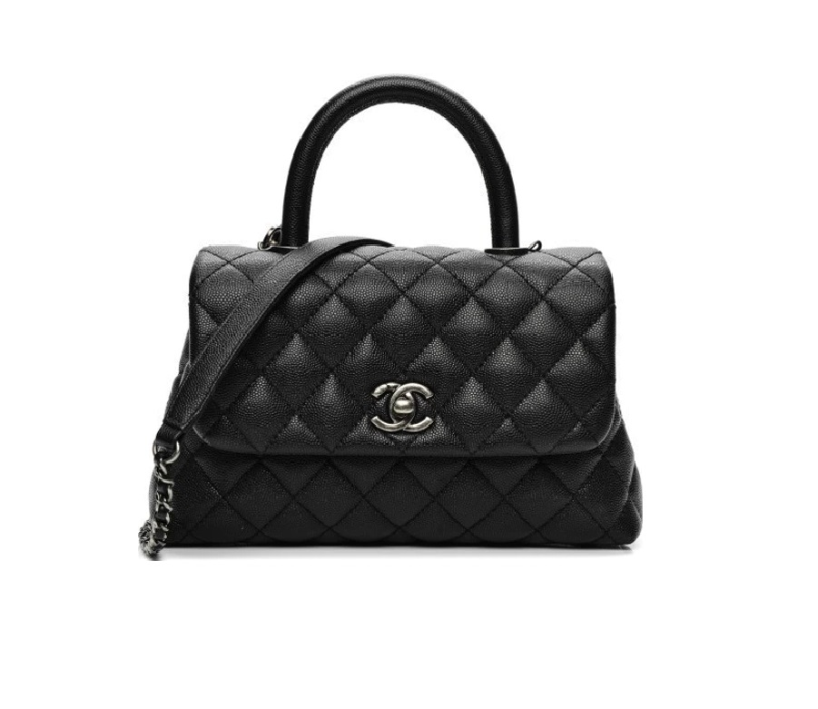 Chanel Coco Handle Bag Quilted Grained Mini Black