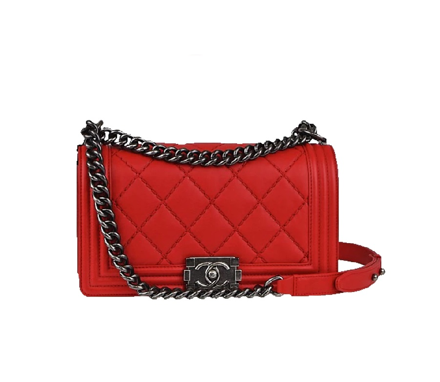 Chanel Boy Flap Double Stitch Quilted Medium Red