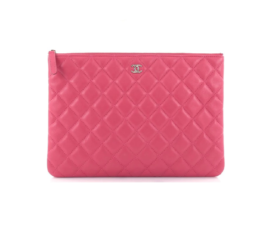 Chanel O Case Clutch Quilted Diamond Medium Pink