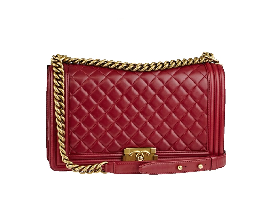 Chanel Boy Flap Quilted New Medium Red Lambskin Matte Gold