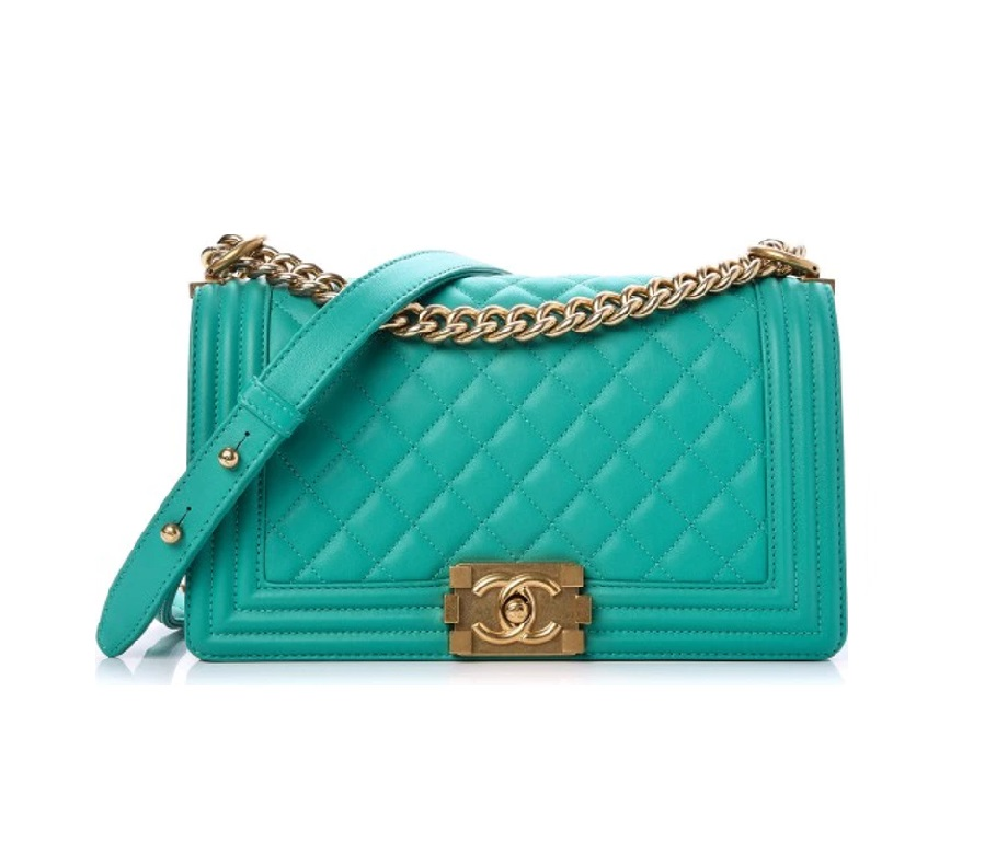 Chanel Boy Flap Quilted Diamond Medium Turquoise