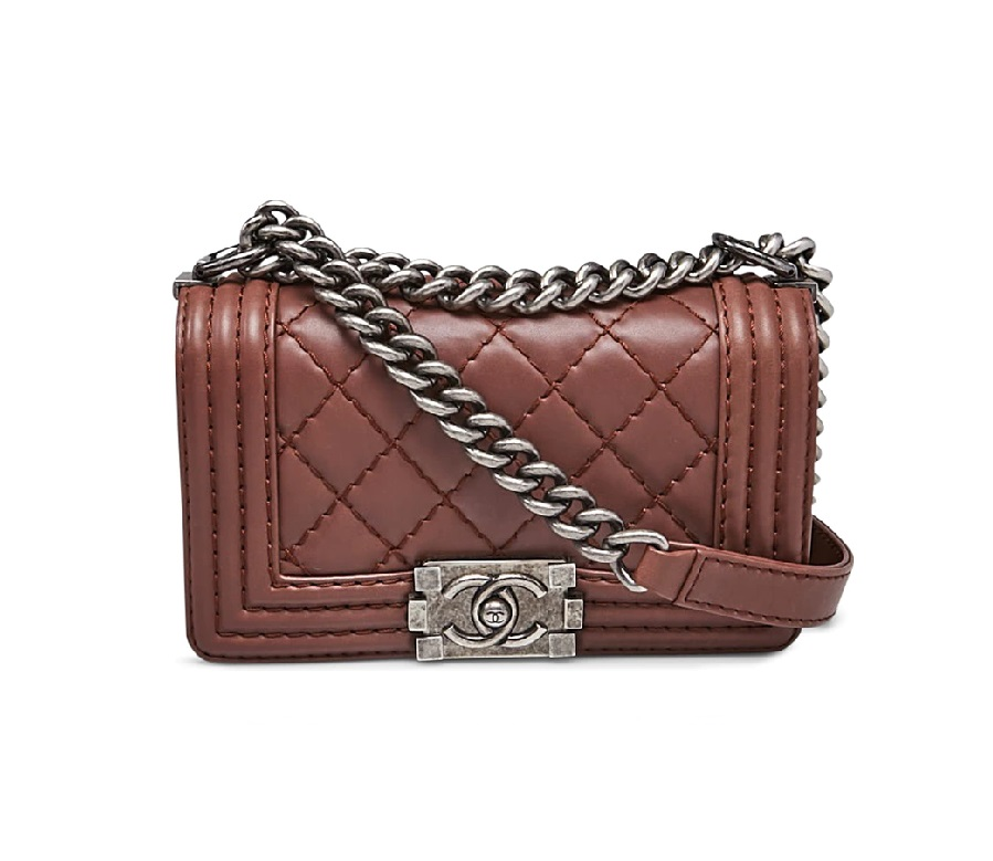 Chanel Boy Flap Quilted Diamond Small Brown