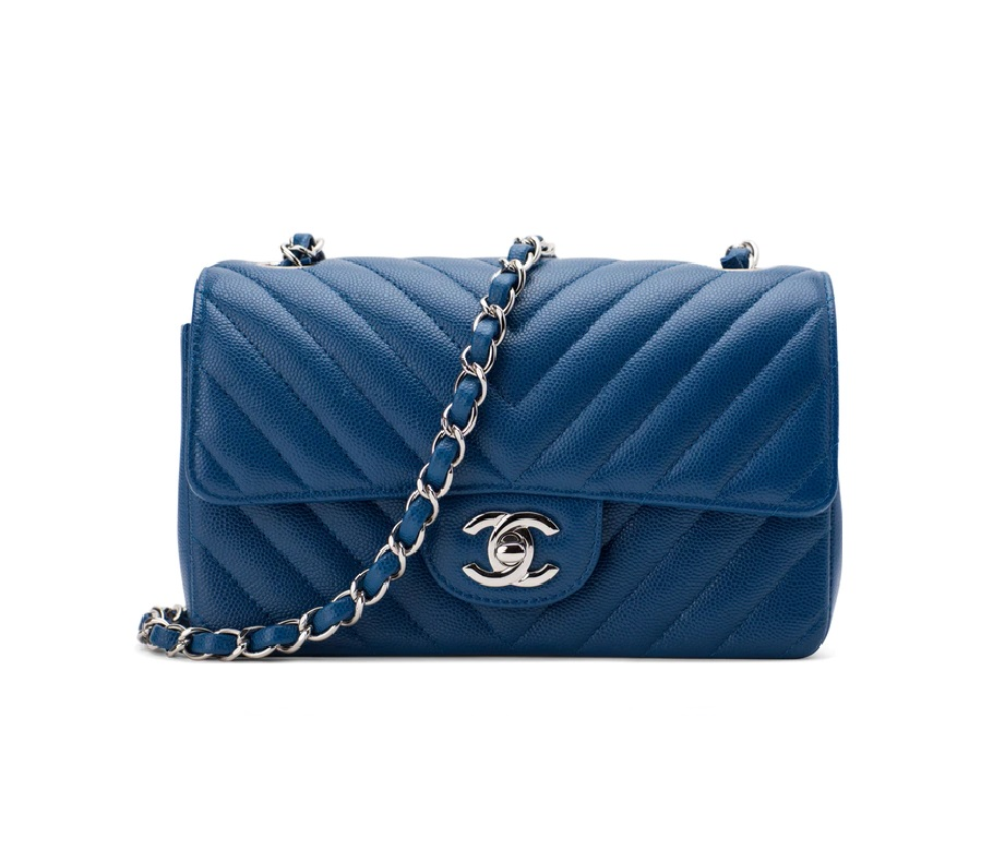 Chanel Rectangular Flap Chevron Quilted Mini Blue