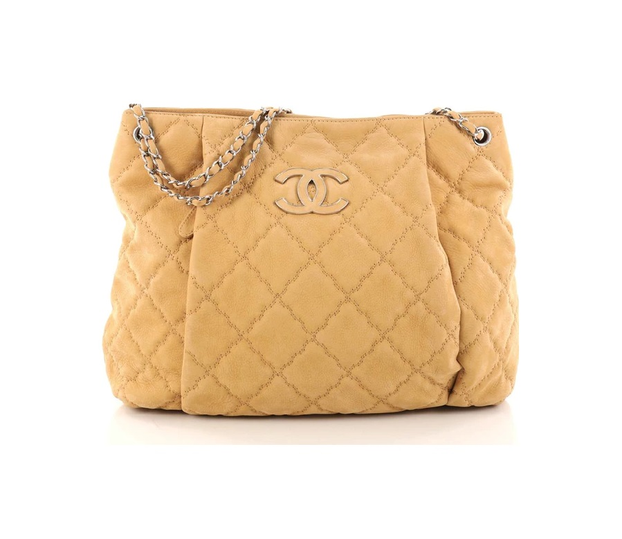 Chanel Hampton Shoulder Bag Quilted Double Stitch Large Light Brown