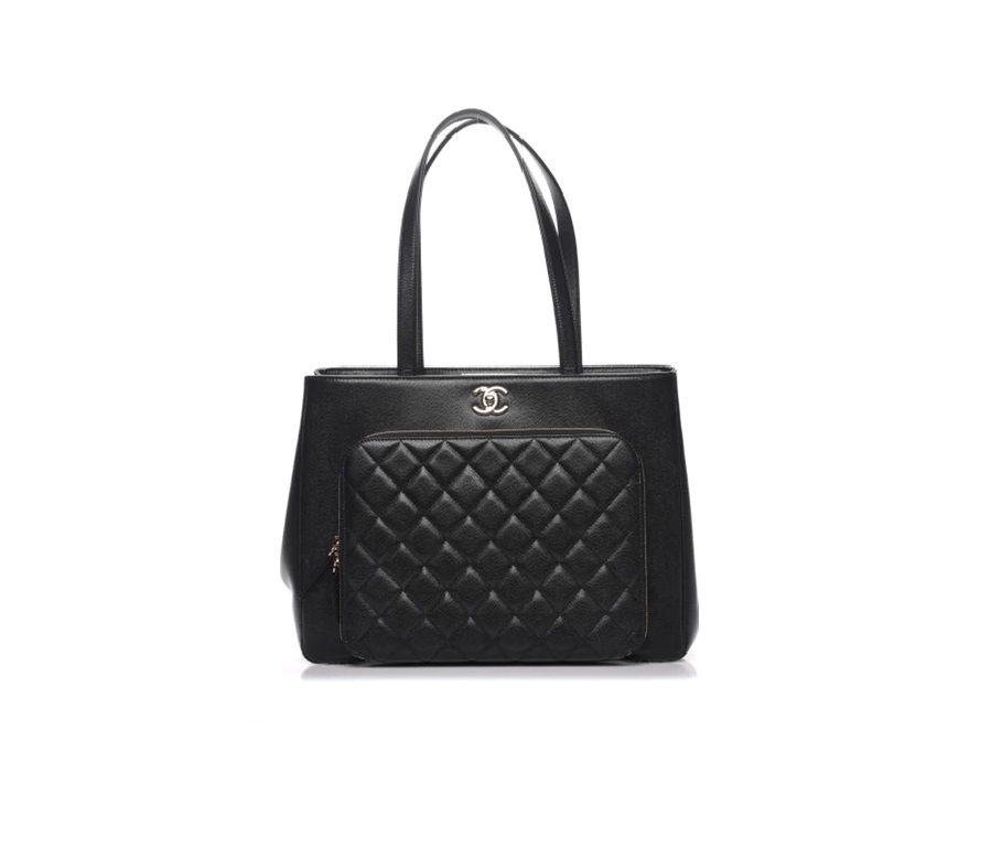 Chanel Business Affinity Shopping Tote Quilted Caviar Gold-tone Large Black