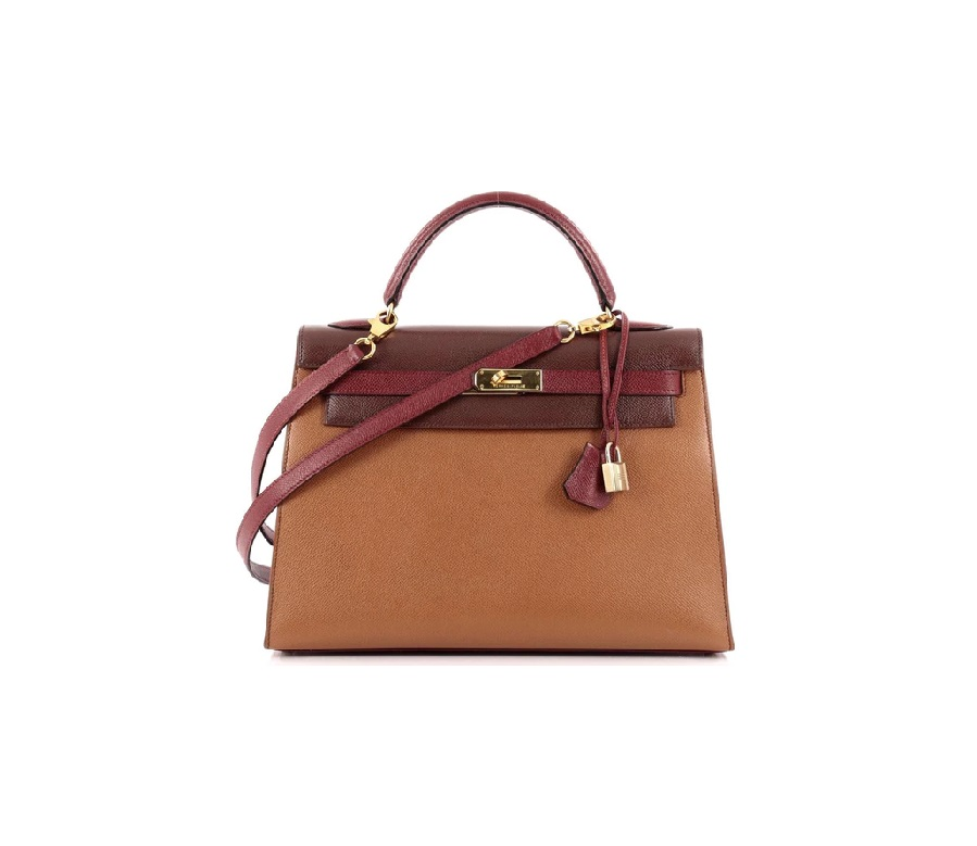 Hermes Kelly Courchevel Tricolor 32 Chocolat/Rouge