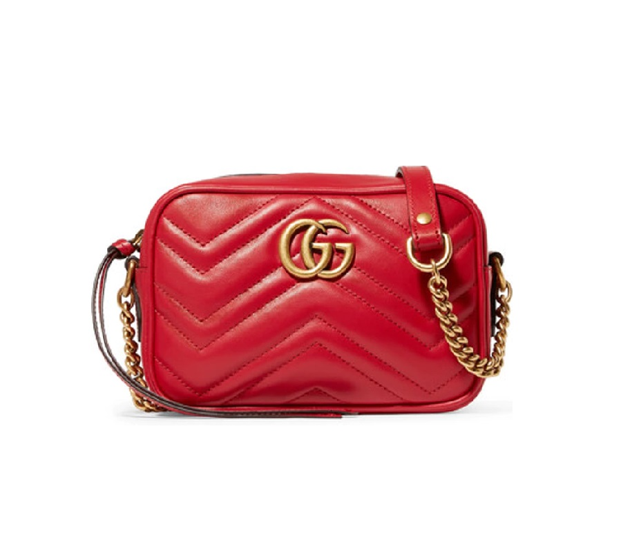 Gucci GG Marmont Camera Shoulder Quilted Mini Hibiscus Red