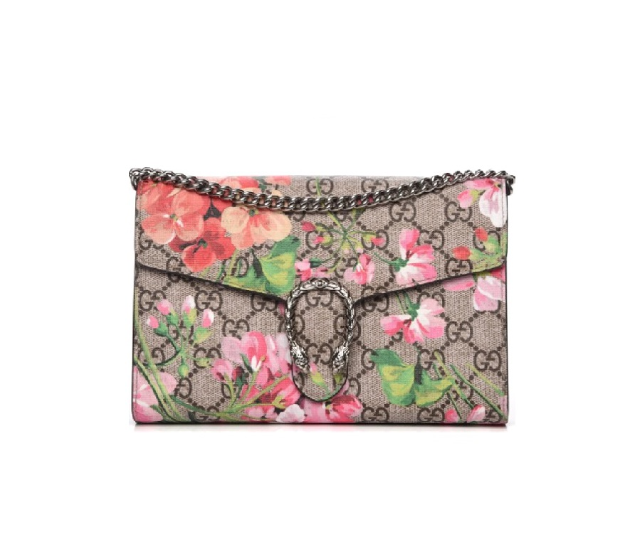 Gucci Dionysus Chain Wallet GG Supreme Blooms Mini Antique Rose
