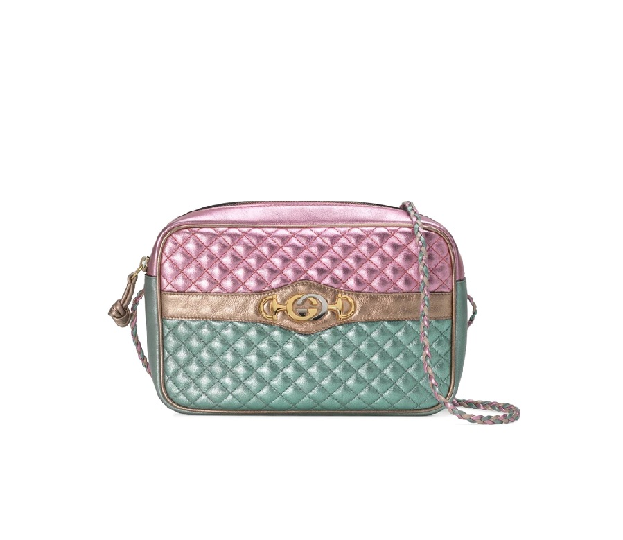 Gucci Laminated Shoulder Bag Small Pink/Blue