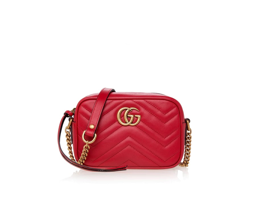 Gucci GG Marmont Shoulder Matelasse Small Hibiscus Red