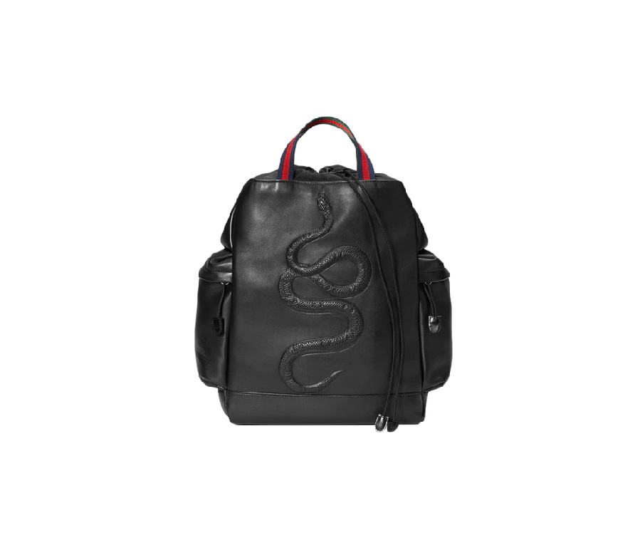 Gucci Snake Embossed Backpack,Drawstring Web Detail Black/Blue/Green/Red