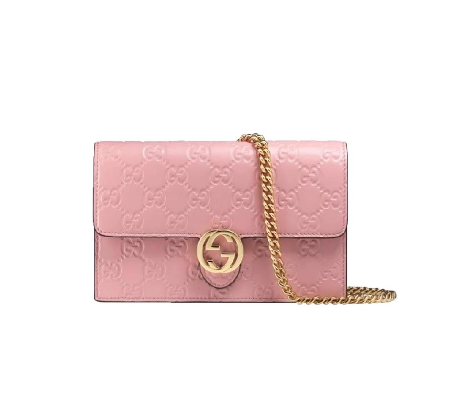 Gucci Chain Wallet Interlocking Guccissima Mini Pink