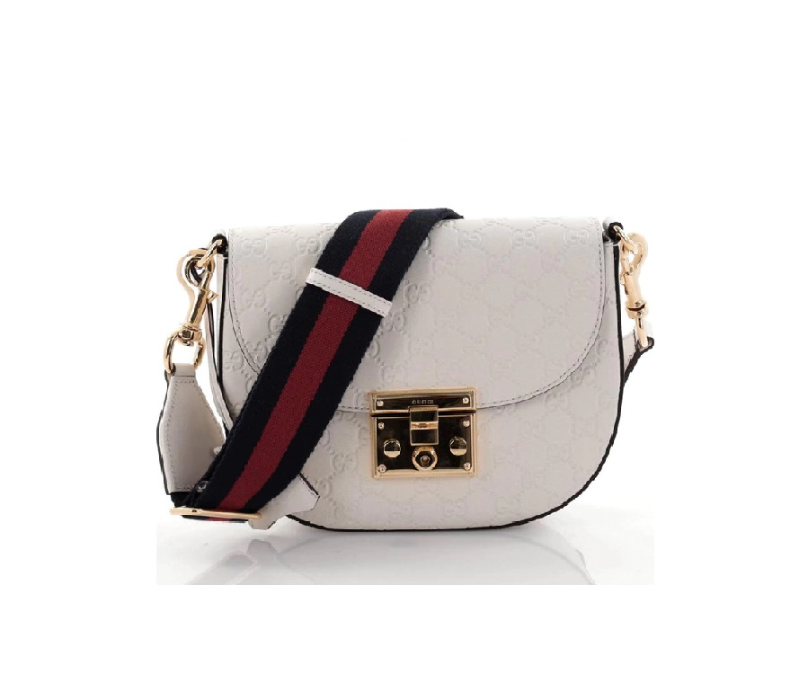 Gucci Padlock Saddle Shoulder Bag Monogram Guccissima Medium Off White/Black/Red