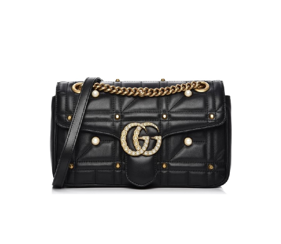 Gucci Marmont Shoulder Matelasse GG Pearl Studded Small Black