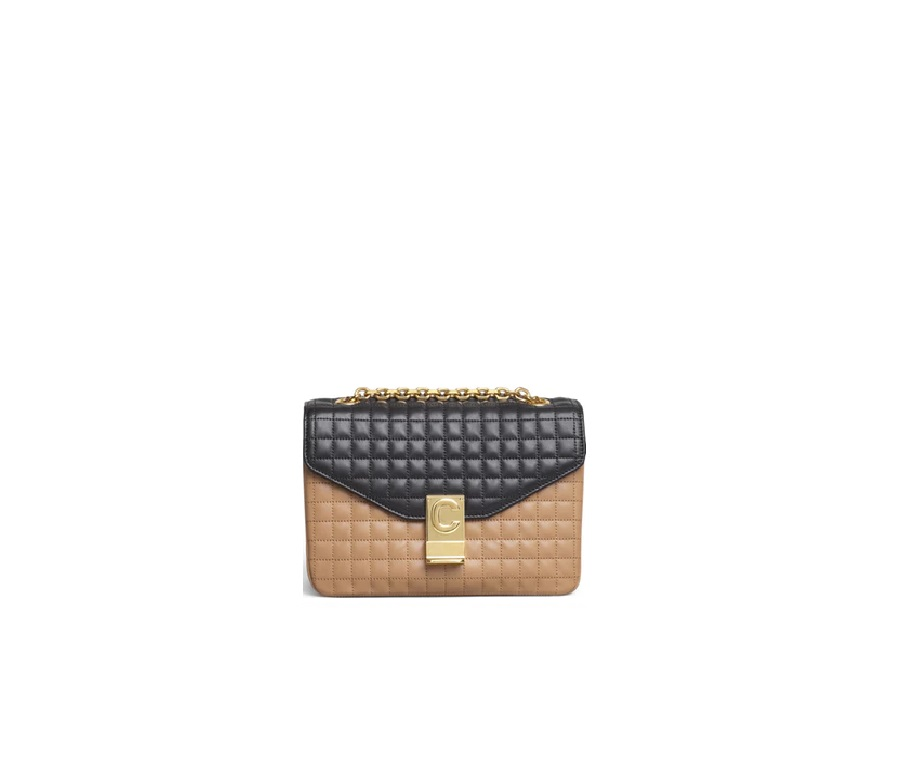 Celine C Quilted Bicolour Medium Light Camel/Black