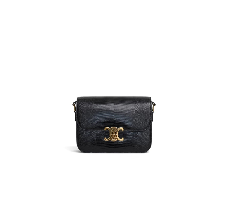 Celine Triomphe Lizard Medium Black