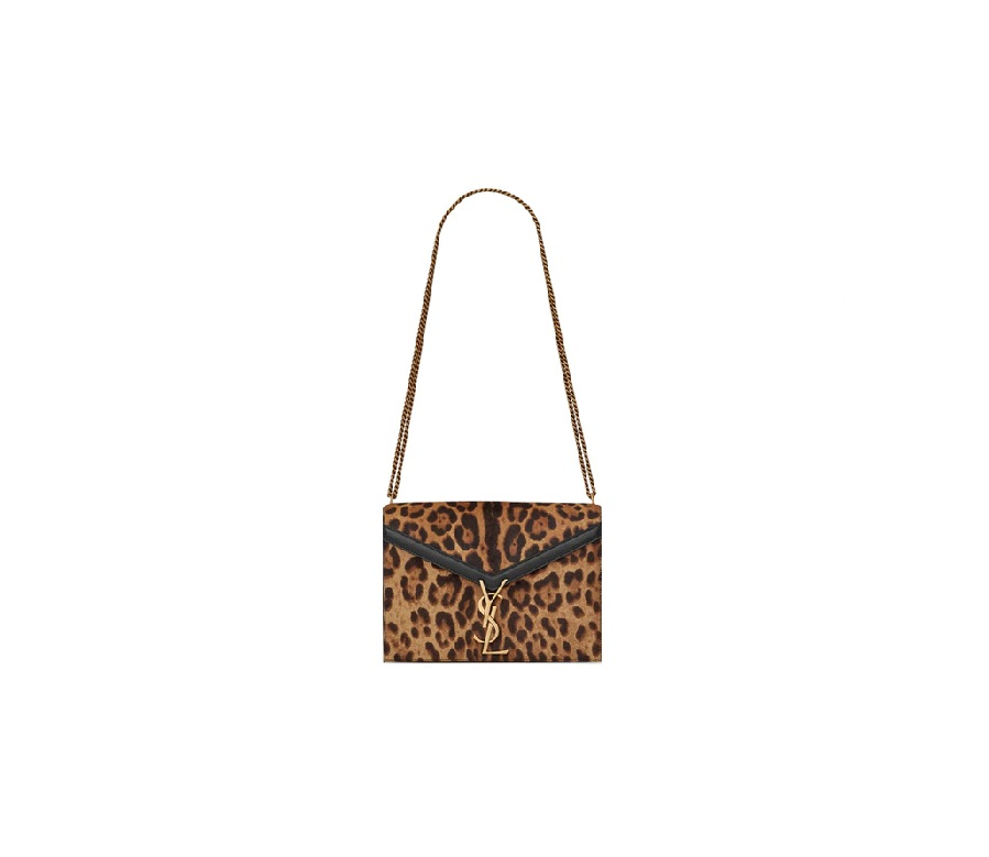 Saint Laurent Monogram Slider Cassandra Bag Leopard Print Calfskin Gold-tone Medium Beige