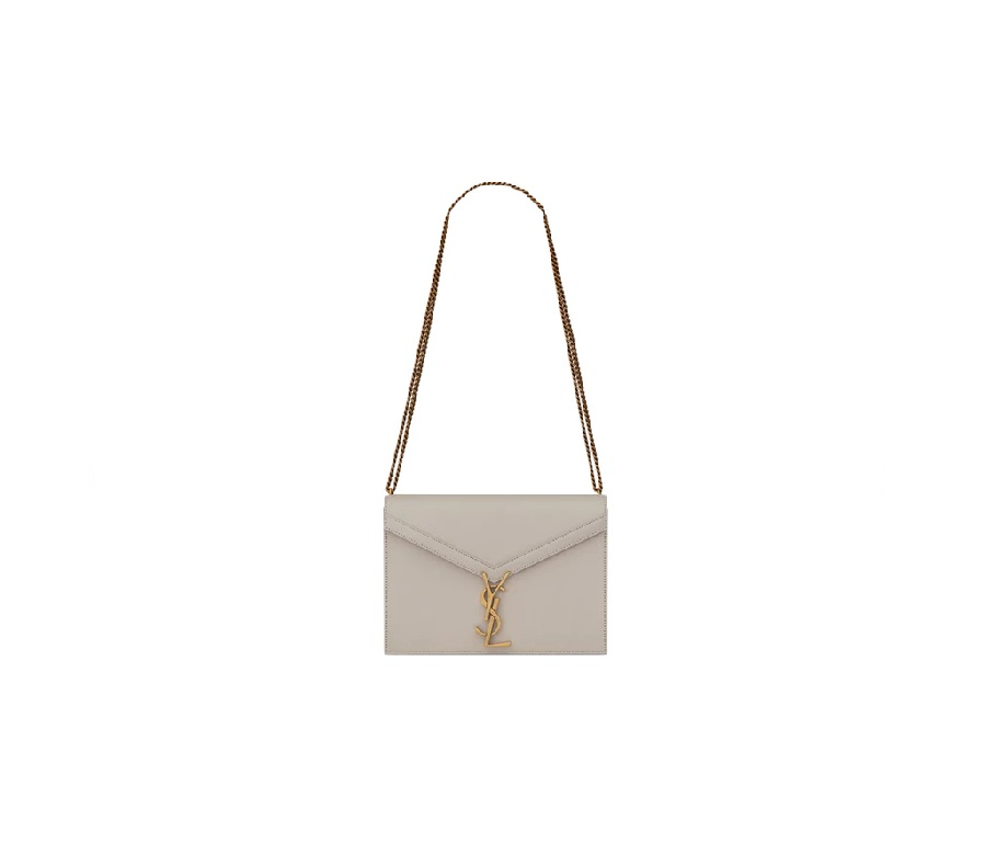 Saint Laurent Monogram Slider Cassandra Bag Calfskin Gold-tone Medium White