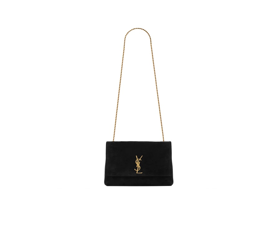 Saint Laurent Reversible Kate Shoulder Bag Suede Gold-tone Medium Black
