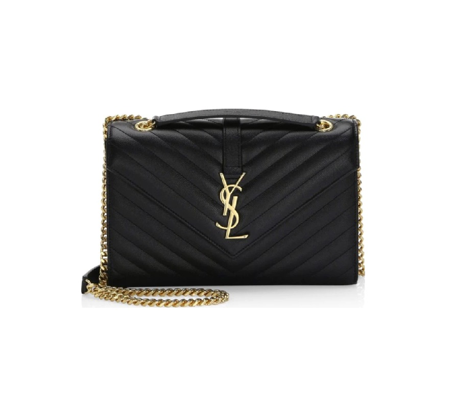 Saint Laurent Envelope Shoulder Bag Matelasse Grained Leather Gold-tone Medium Black