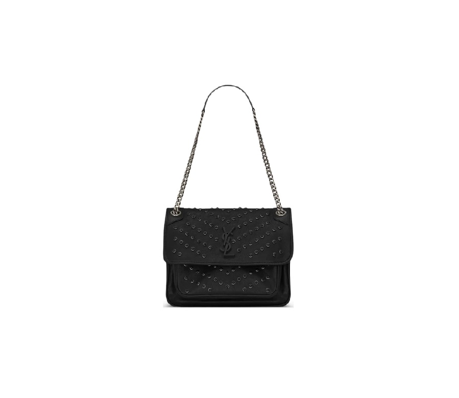 Saint Laurent Niki Shoulder Bag Studded Vintage Leather Medium Black