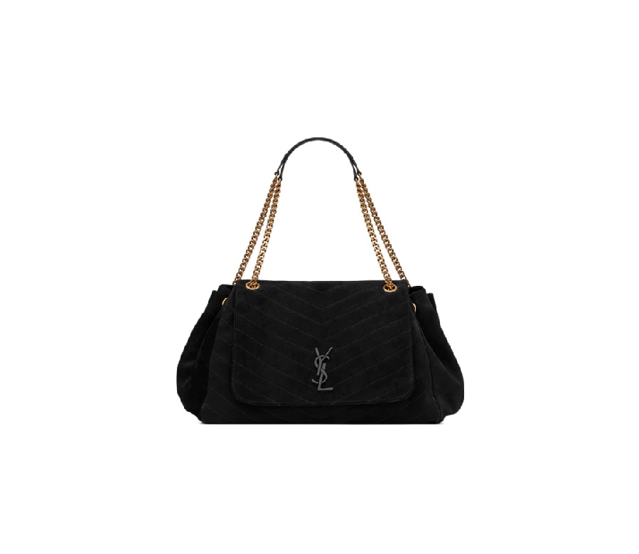 Saint Laurent Nolita Chain Bag Suede Gold-tone Large Black