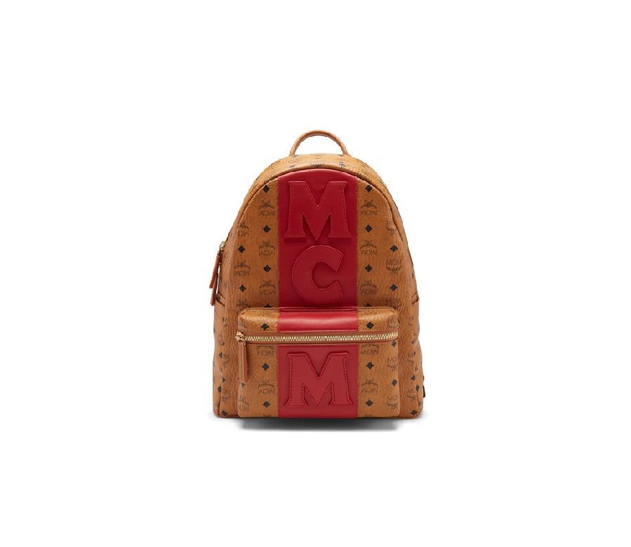 MCM Stark Backpack Visetos Logo Stripe Medium Cognac/Red