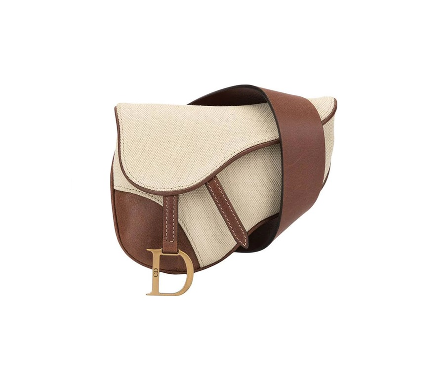 Dior Saddle Belt Canvas/Leather Ivory/Brown