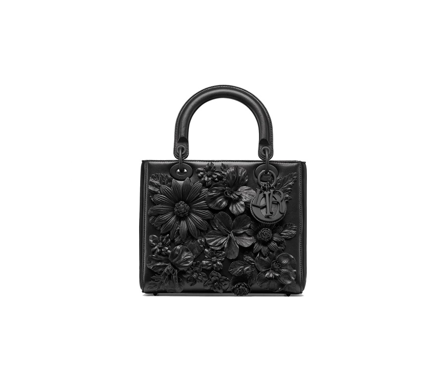 Dior Lady Dior Embroidered Flowers Lambskin Black