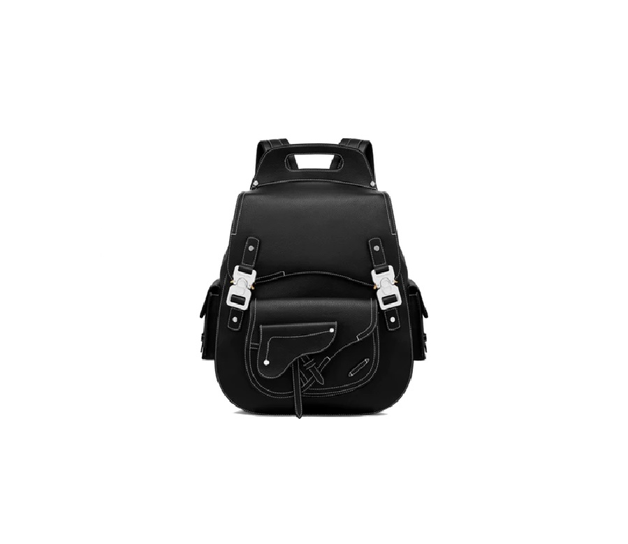 Dior Saddle Detail Backpack Grained Calfskin Black