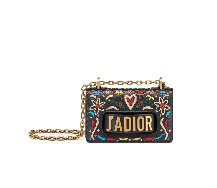 Dior J'aDior Shoulder Bag Embroidered Mini Black Multicolor