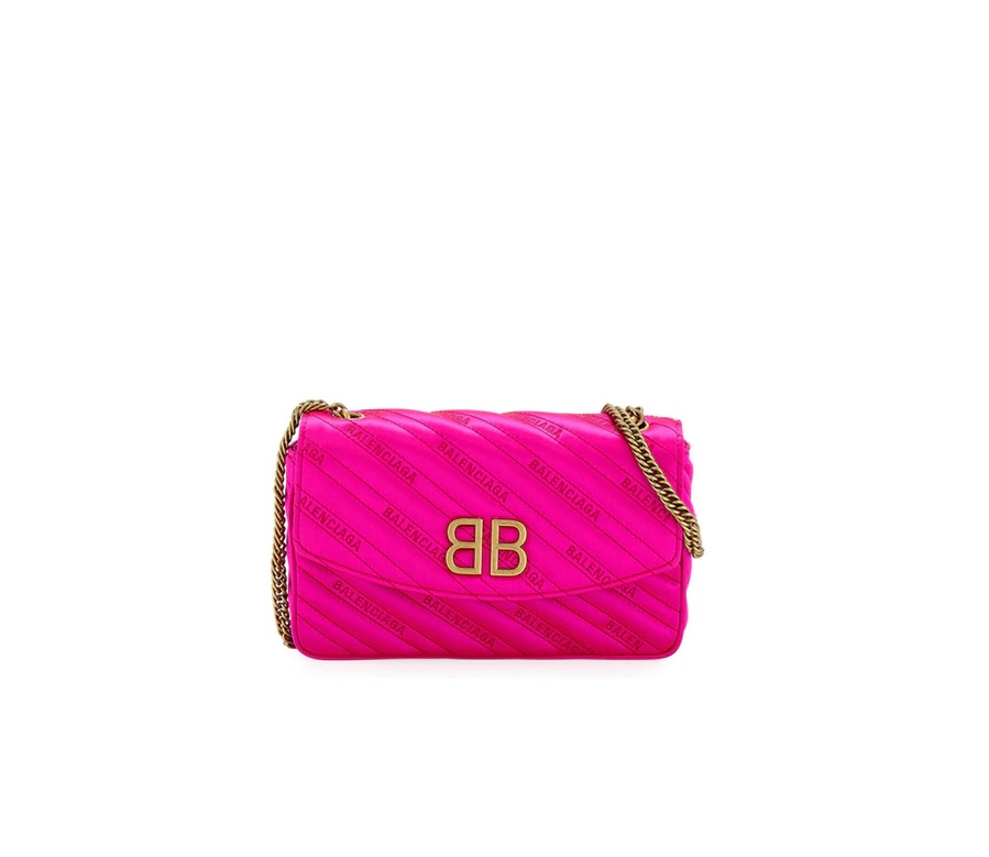 Balenciaga BB Satin Wallet on Chain Quilted Pink