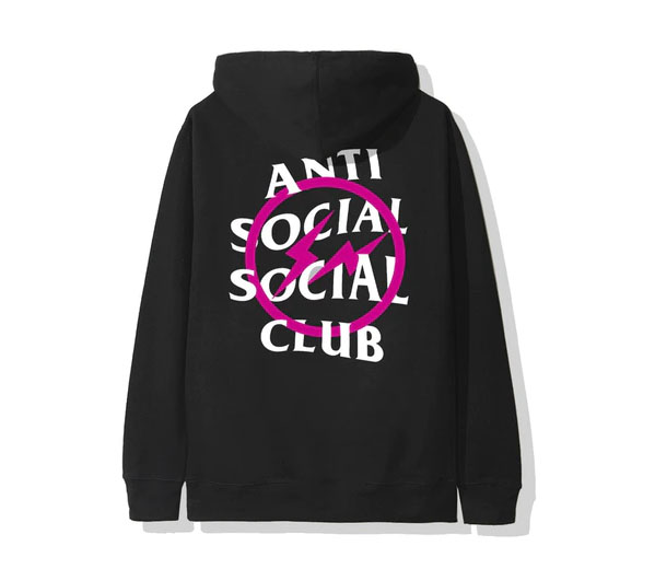 안티 소셜 소셜 클럽 프라그먼트 핑크 볼트 후드 블랙 / Anti Social Social Club x Fragment Pink Bolt Hoodie (FW19) Black