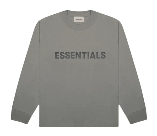 피어오브갓 에센셜 박시 롱 슬리브 티셔츠 그레이 플란넬 차콜 / FEAR OF GOD ESSENTIALS 3D Silicon Applique Boxy Long Sleeve T-Shirt Gray Flannel Charcoal