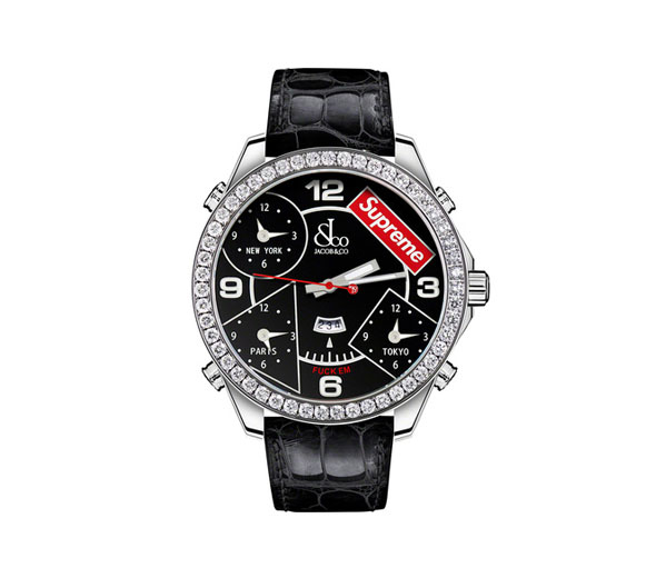 슈프림 제이콥 앤 코 타임 존 47mm 워치 블랙 / Supreme® Jacob & Co Time Zone 47mm Watch Black